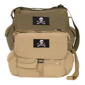 Retro Messenger Shoulder Bag with Skull and Crossbones Patch
