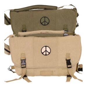 Retro Courier Shoulder Bag with Peace Sign Patch