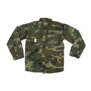Vintage Style Fatigue Shirt With Military Patches (Woodland)