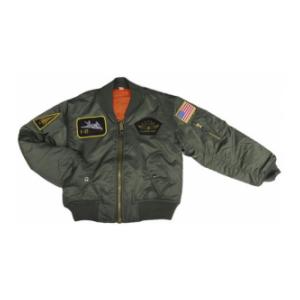 Youth Nylon MA-1 Flight Jacket (Olive Drab) with Insignia Patches