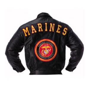 Marines Black Leather Jacket W/ Emblem