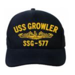USS Growler SSG-577 Cap with Gold Emblem (Dark Navy) (Direct Embroidered)