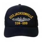 USS Jacksonville SSN-699 Cap with Silver Emblem (Dark Navy) (Direct Embroidered)