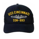 USS Cincinnati SSN-693 Cap with Silver Emblem (Dark Navy) (Direct Embroidered)