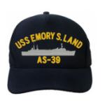 USS Emory S. Land AS-39 Cap with Boat (Dark Navy) (Direct Embroidered)