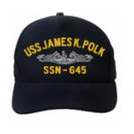 USS James K. Polk SSN-645 Cap with Silver Emblem (Dark Navy) (Direct Embroidered)