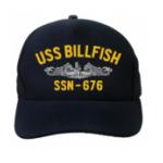USS Billfish SSN-676 Cap with Silver Emblem (Dark Navy) (Direct Embroidered)