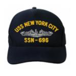 USS New York City SSN-696 Cap with Silver Emblem (Dark Navy) (Direct Embroidered)