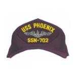 USS Phoenix SSN-702 Cap with Silver Emblem (Dark Navy) (Direct Embroidered)