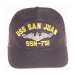 USS San Juan SSN-751 Cap with Silver Emblem (Dark Navy) (Direct Embroidered)