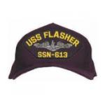 USS Flasher SSN-613 Cap with Silver Emblem (Dark Navy) (Direct Embroidered)