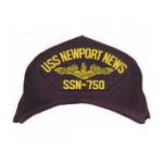 USS Newport News SSN-750 Cap with Gold Emblem (Dark Navy) (Direct Embroidered)