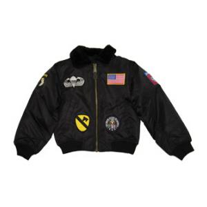 Youth Nylon B-15 Flight Jacket (Black) with Patches