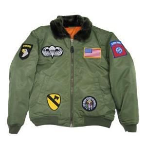 Youth Nylon B-15 Flight Jacket (Olive Drab) with Patches