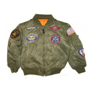 Youth Alpha Nylon MA-1 Flight Jacket (Olive Drab) with Patches