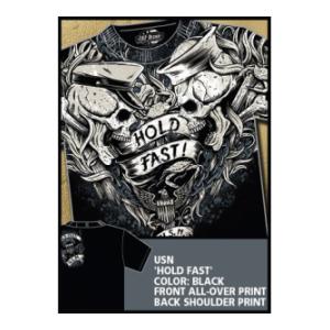 Navy 'Hold Fast' All-Over Printed Tee (Black) 7.62 Design