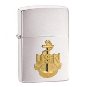 Navy Anchor Zippo Lighter (Brushed Chrome)