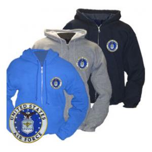 Air Force Logo Zip Hooded Long Sleeve Sweatshirt