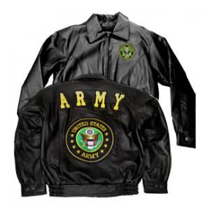 Army Black Leather Jacket New Logo W/ Insignia