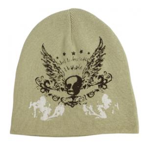 Skull & Wings Khaki Beanie Cap