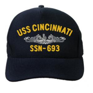 USS Cincinnati SSN-693 Cap with Silver Emblem (Dark Navy) (Direct Embroidered)