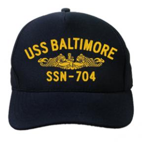 USS Baltimore SSN-704 Cap with Gold Emblem (Dark Navy) (Direct Embroidered)