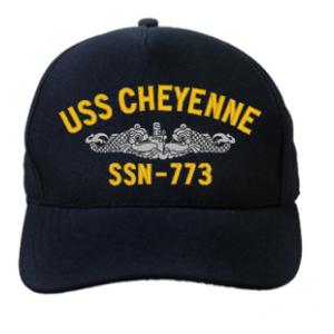 USS Cheyenne SSN-773 Cap with Silver Emblem (Dark Navy) (Direct Embroidered)