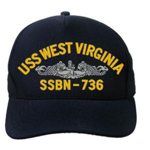 USS West Virginia SSBN-736 Cap with Silver Emblem (Dark navy) (Direct Embroidered)