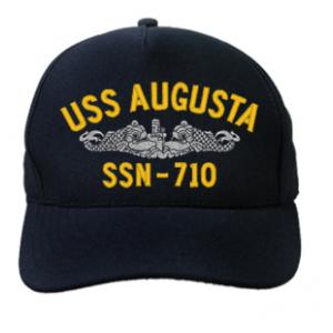 USS Augusta SSN-710 Cap with Silver Emblem (Dark Navy) (Direct Embroidered)