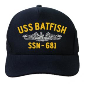 USS Batfish SSN-681 Cap with Silver Emblem (Dark Navy) (Direct Embroidered)