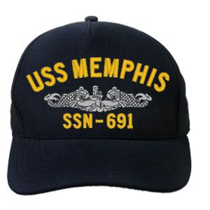 USS Memphis SSN-691 Cap with Silver Emblem (Dark Navy) (Direct Embroidered)