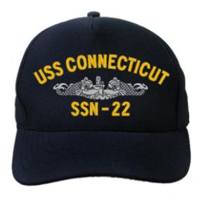 USS Connecticut SSN-22 Cap with Silver Emblem (Dark Navy) (Direct Embroidered)