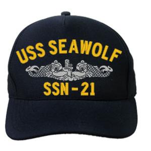 USS Seawolf SSN-21 Cap with Silver Emblem (Dark Navy) (Direct Embroidered)