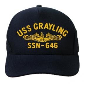 USS Grayling SSN-646 Cap with Gold Emblem (Dark Navy) (Direct Embroidered)