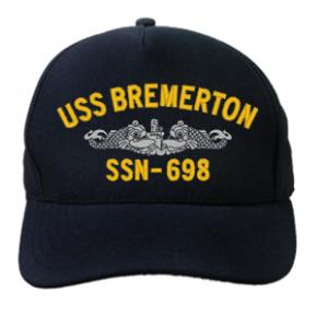 USS Bremerton SSN-698 Cap with Silver Emblem (Dark Navy) (Direct Embroidered)