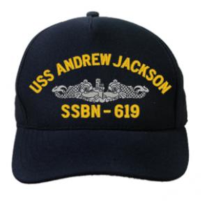 USS Andrew Jackson SSBN-619 Cap with Silver Emblem(Direct Embroidered)