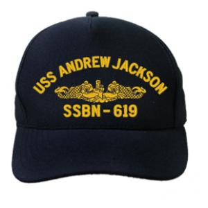 USS Andrew Jackson SSBN-619 Cap with Gold Emblem(Direct Embroidered)