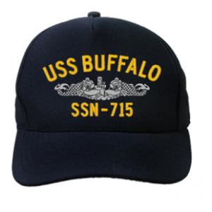 USS Buffalo SSN-715 Cap with Silver Emblem (Dark Navy) (Direct Embroidered)