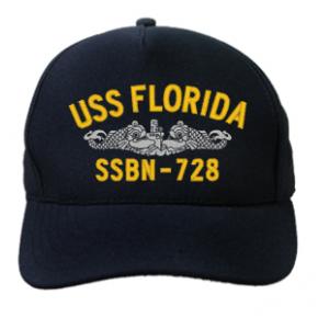 USS Florida SSBN-728 Cap with Silver Emblem (Dark Navy) (Direct Embroidered)