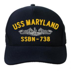 USS Maryland SSBN-738 Cap with Silver Emblem (Dark Navy) (Direct Embroidered)