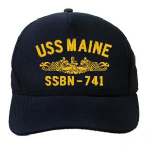 USS Maine SSBN-741 Cap with Gold Emblem (Dark Navy) (Direct Embroidered)