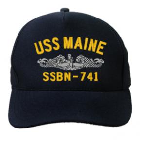 USS Maine SSBN-741 Cap with Silver Emblem (Dark Navy) (Direct Embroidered)