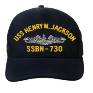 USS Henry M. Jackson SSBN-730 Cap with Silver Emblem (Dark Navy) (Direct Embroidered)