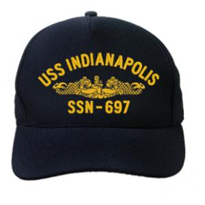 USS Indianapolis SSN-697 Cap with Gold Emblem (Dark Navy) (Direct Embroidered)