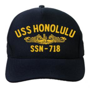 USS Honolulu SSN-718 Cap with Gold Emblem (Dark Navy) (Direct Embroidered)