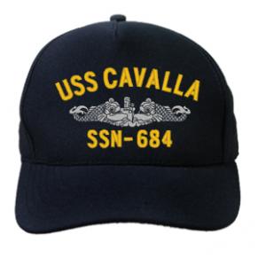 USS Cavalla SSN-684 Cap with Silver Emblem (Dark Navy) (Direct Embroidered)