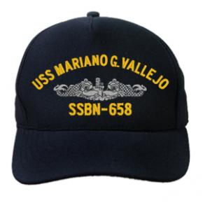 USS Mariano G. Vallejo SSBN-658 Cap with Silver Emblem (Dark Navy) (Direct Embroidered)
