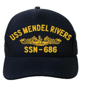 USS Mendel Rivers SSN-686 Cap with Gold Emblem (Dark Navy) (Direct Embroidered)