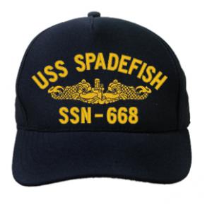 USS Spadefish SSN-668 Cap with Gold Emblem (Dark Navy) (Direct Embroidered)