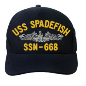 USS Spadefish SSN-668 Cap with Silver Emblem (Dark Navy) (Direct Embroidered)